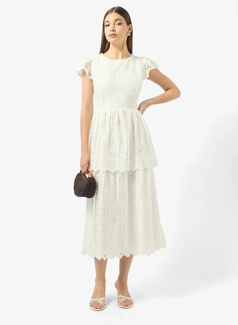 Just Me  Lace Detailled Short Sleeve Midi Dress for Women | Best Price UAE